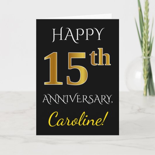 Carte Noir, Or Imitation 15e Anniversaire De Mariage + N (Devant)