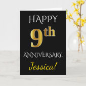 Carte Noir, Or Imitation 9e Anniversaire De Mariage + No (Fleur jaune)
