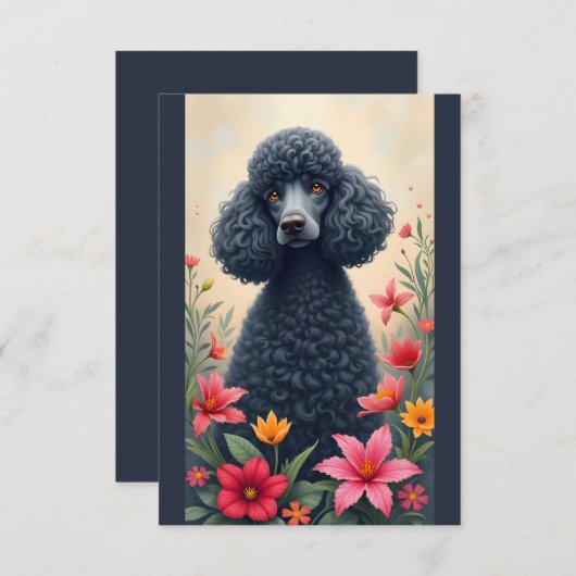 Carte Noir Poodle et Fleurs Note (Devant / Derrière)
