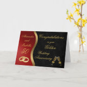 Carte Noir Rouge & Or - Anniversaire Mariage d'or (Fleur jaune)