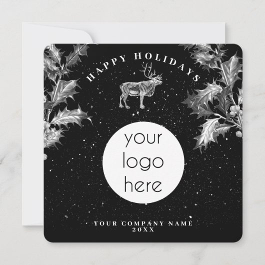 Carte Noir Rustique Blanc Vacances Affaires Logo Noël (Devant)