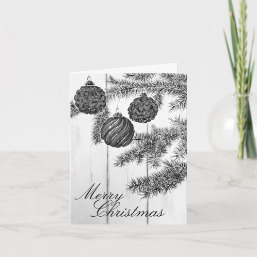Carte Noir rustique et minimaliste blanc Joyeux Noël (Devant)