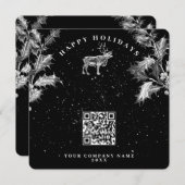 Carte Noir rustique Vacances Entreprise QR Code Noël (Devant / Derrière)