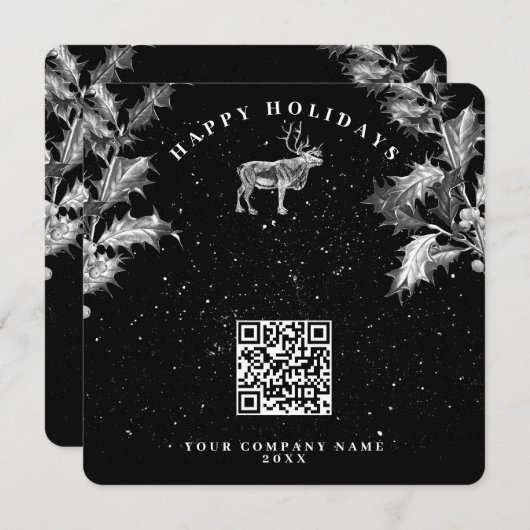 Carte Noir rustique Vacances Entreprise QR Code Noël (Devant / Derrière)