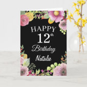 Carte noire 12e anniversaire aquarelle Floral Flow (Fleur jaune)