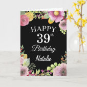 Carte noire 39e anniversaire Aquarelle Florale Fle (Fleur jaune)