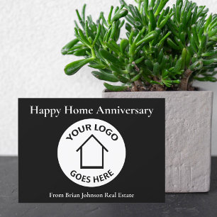 Carte noire de logo d'immobilier Joyeux Anniversai