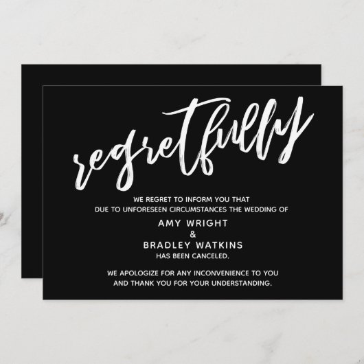 Carte noire de regret d'annulation de mariage simp (Devant / Derrière)