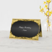 Carte noire dorée Joyeux Anniversaire (Fleur jaune)
