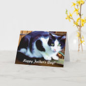 Carte noire et blanche de chat de fête des pères (Fleur jaune)