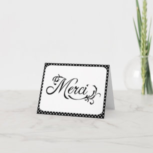 Carte noire et blanche de "Merci" de Merci