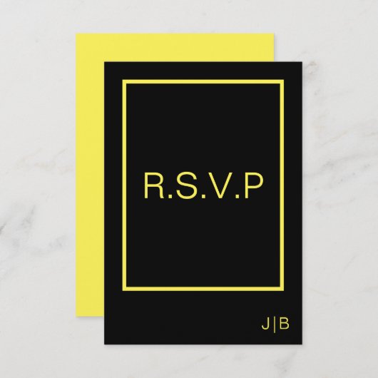 CARTE noire et jaune RSVP de mariage (Devant / Derrière)
