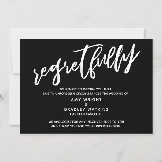 Carte noire simple de mariage annulé avec regret (Devant)