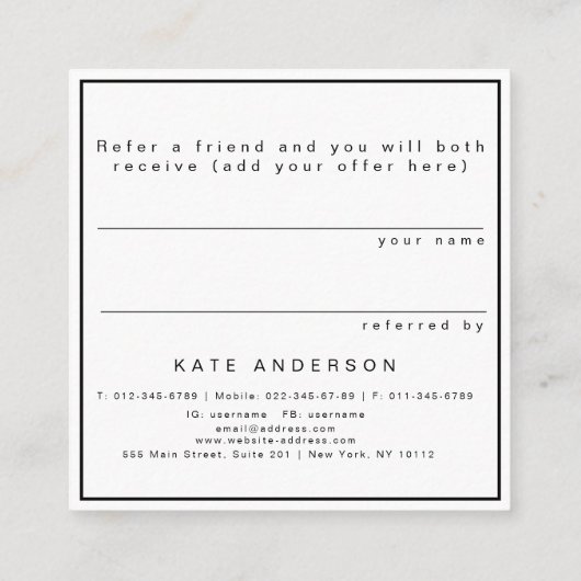 Carte noire unique de référence de client de (Dos)