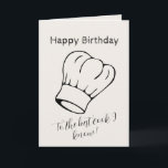 Carte Nom Age Texte Cuisine Lover Cuisinier Chef Anniver<br><div class="desc">Nous vous présentons notre Carte de Plaisir Culinaire, l'association parfaite à notre papier d'emballage, conçu exclusivement pour les cuisiniers passionnés et les connaisseurs culinaires. Cette carte présente un dessin minimaliste du casquette d'un chef, symbolisant l'art de la cuisine. Ajoutez une touche personnelle en customisant la carte avec un message sincère...</div>