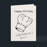 Carte Nom Age Texte Cuisine Lover Cuisinier Chef Anniver<br><div class="desc">Nous vous présentons notre Carte de Plaisir Culinaire, l'association parfaite à notre papier d'emballage, conçu exclusivement pour les cuisiniers passionnés et les connaisseurs culinaires. Cette carte présente un dessin minimaliste du casquette d'un chef, symbolisant l'art de la cuisine. Ajoutez une touche personnelle en customisant la carte avec un message sincère...</div>