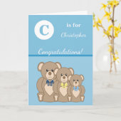 Carte Nom alphabet nouveau bébé mignon nounours bleu (Fleur jaune)