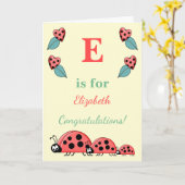 Carte Nom alphabétique nouveau bébé mignon coccinelle ja (Fleur jaune)