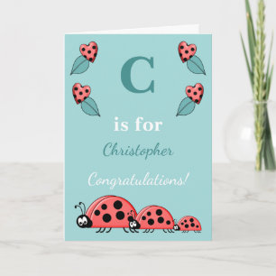 Carte Nom alphabétique nouveau bébé mignon coccinelle ve