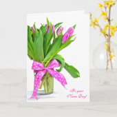 Carte Nom Bouquet de tulipe rose-jour (Fleur jaune)