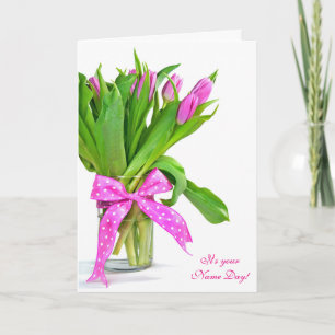 Carte Nom Bouquet de tulipe rose-jour