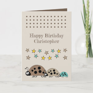 Carte Nom de coccinelle mignonne étoiles anniversaire de