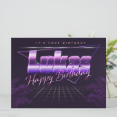 Carte Nom de Luka Prénom lila retro (Debout devant)