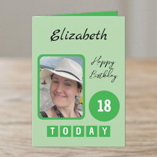 Carte nom de photo 18 aujourd'hui vert anniversaire
