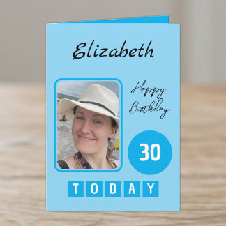 Carte nom de photo bleu d'anniversaire 30 aujourd'hui