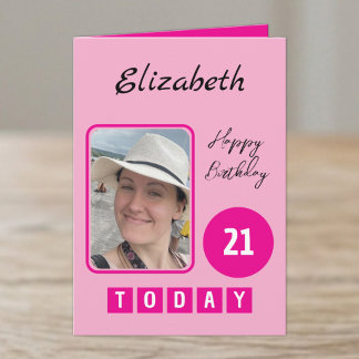 Carte nom de photo rose anniversaire 21 aujourd'hui