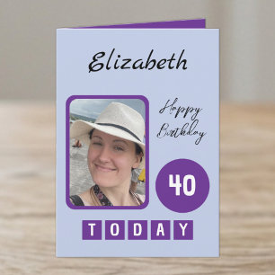 Carte nom de photo violet 40 aujourd'hui anniversaire