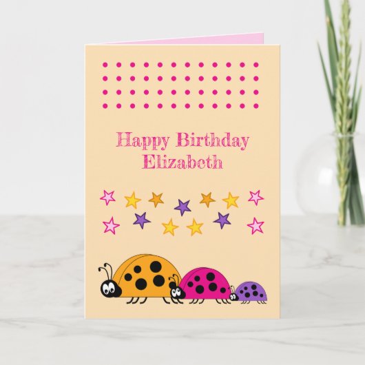 Carte Nom des coccinelles mignonnes étoiles anniversaire (Devant)