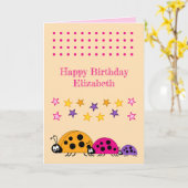 Carte Nom des coccinelles mignonnes étoiles anniversaire (Fleur jaune)