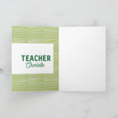 Carte Nom du professeur de bandes blanches et vert citro (Intérieur)