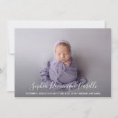 Carte Nom du script Baby Girl Photo Annonces de naissanc (Devant)