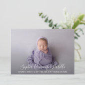 Carte Nom du script Baby Girl Photo Annonces de naissanc (Debout devant)