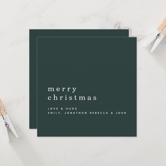 Carte Nom du texte minimal Joyeux Noël vert (Devant/Arrière en situation)