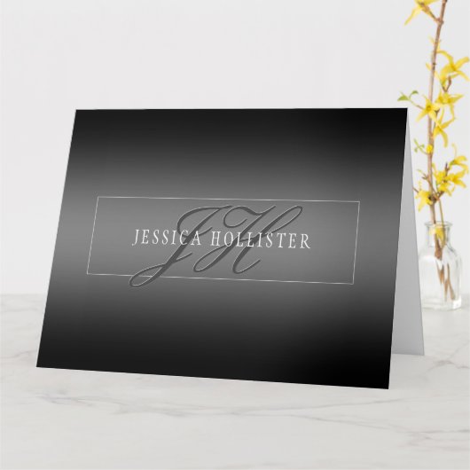 Carte Nom élégant et Initiales monogrammes | Noir et gri (Fleur jaune)