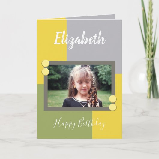 Carte Nom et photo vert et jaune Joyeux anniversaire (Devant)