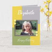 Carte Nom et photo vert et jaune Joyeux anniversaire (Fleur jaune)