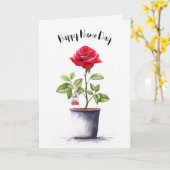 Carte Nom Jour Aquarelle Rouge Rose Bush (Fleur jaune)