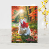 Carte Nom Jour Bunny Avec Feuille Rouge (Fleur jaune)
