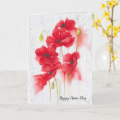 Carte Nom Jour fleurs de pavot rouge (Fleur jaune)