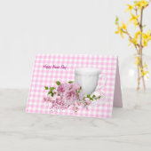Carte Nom Jour tasse et soucoupe avec pivoines (Fleur jaune)
