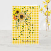 Carte Nom Jour tournesol et bouquet de lierre (Fleur jaune)