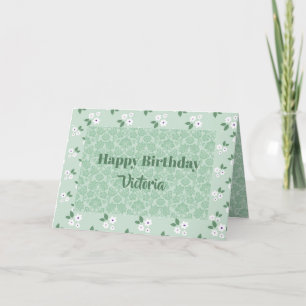 Carte Nom mignon Floral Vert Calico Motif Anniversaire