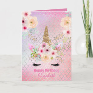 Carte Nom mignon Unicorn Imaginaire jolie fille rose pou