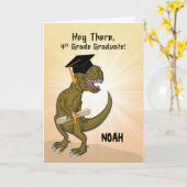 Carte Nom personnalisable 4e grade Graduation T-Rex (Fleur jaune)