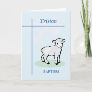 Carte Nom personnalisable Baptême Agneau Garçon Bleu