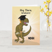 Carte Nom personnalisable Graduation T-Rex Dinosaur (Fleur jaune)